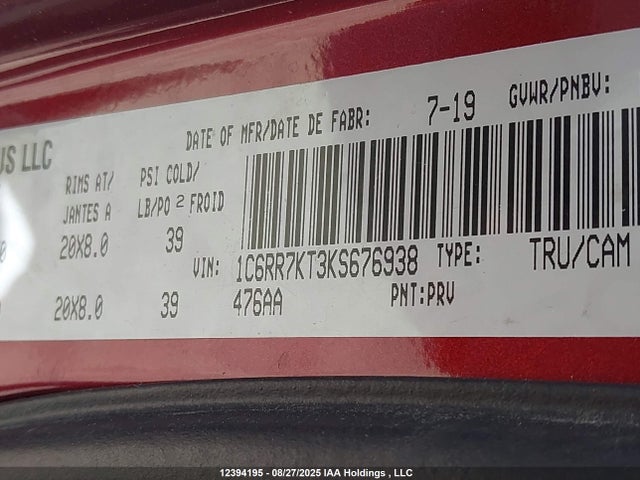 1C6RR7KT3KS676938 RAM 1500 Classic Tradesman