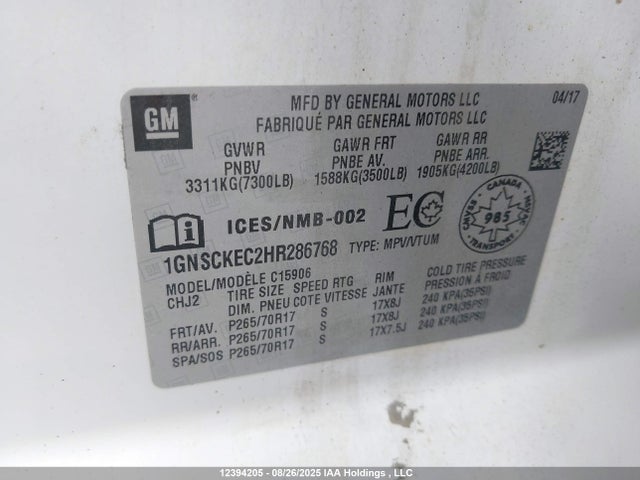 1GNSCKEC2HR286768 Chevrolet l83 - sidi: spark ignited direct injection, vvt: variable valve timing, afm, e85 max, alum