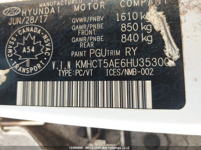 KMHCT5AE6HU353001 Hyundai ACCENT L