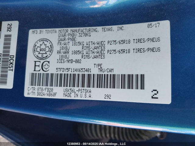 5TFDY5F11HX653401 Toyota 3ur-fe