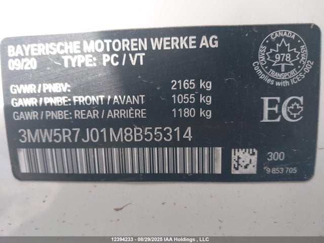 3MW5R7J01M8B55314 BMW 330XI