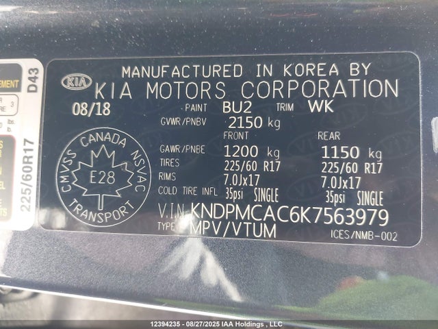 KNDPMCAC6K7563979 KIA gdi theta ii