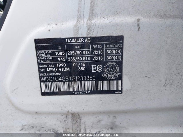 WDCTG4GB1GJ238350 Mercedes-Benz 270