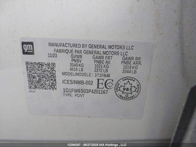 1G1FW6S03P4201167 Chevrolet BOLT EV