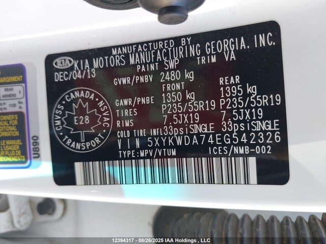 5XYKWDA74EG542326 KIA SORENTO SX