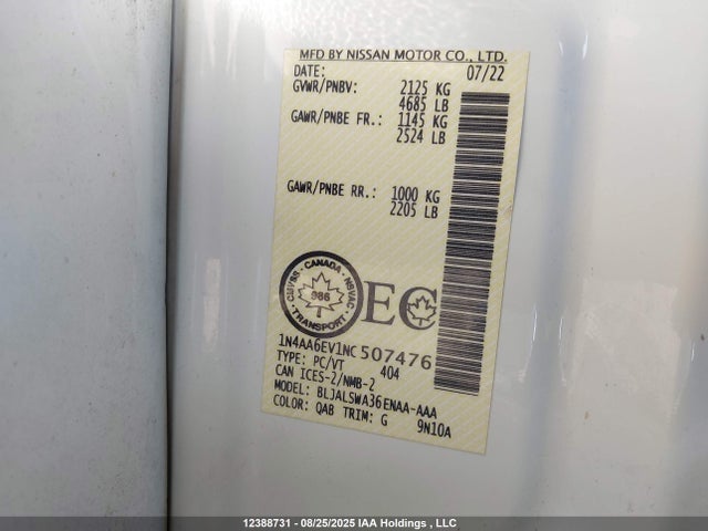 Nissan 2022 2022 1N4AA6EV1NC507476 Image 9