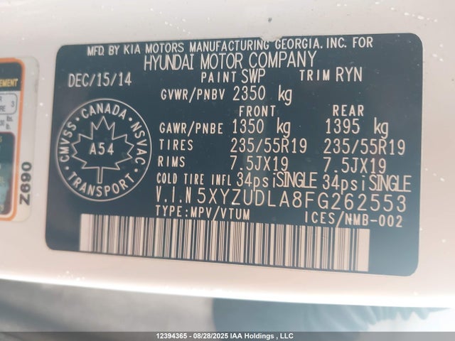 5XYZUDLA8FG262553 Hyundai dohc t-gdi theta-ii