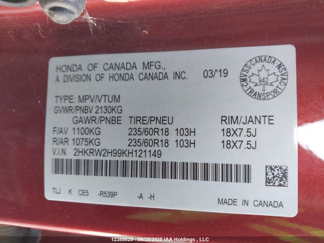 Honda l15be 2019 2HKRW2H99KH121149 Image 9