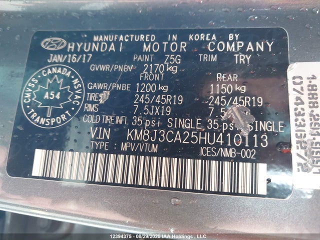 Hyundai t-gdi gamma 2017 KM8J3CA25HU410113 Image 9