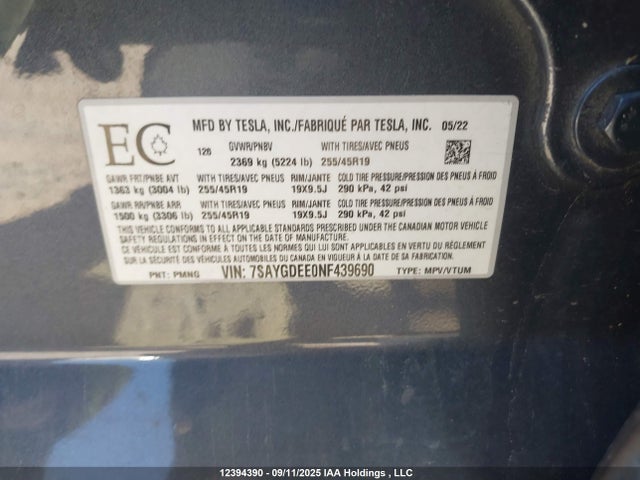 7SAYGDEE0NF439690 Tesla Model Y