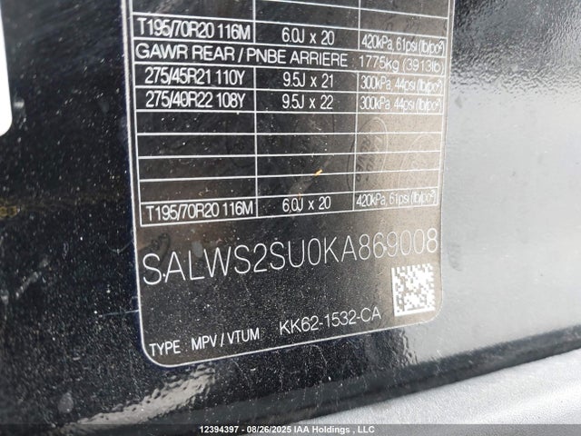 Land Rover aj20p6 2019 SALWS2SU0KA869008 Image 9