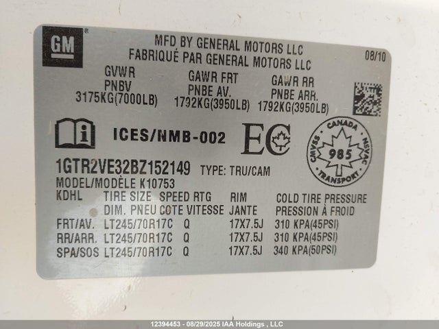 Aukcja sprzedaży 2011 Gmc Sierra 1500 Sle, vin: 1GTR2VE32BZ152149, numer aukcji: 12394453
