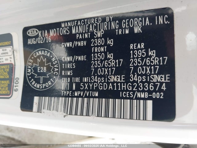 5XYPGDA11HG233674 KIA Sorento