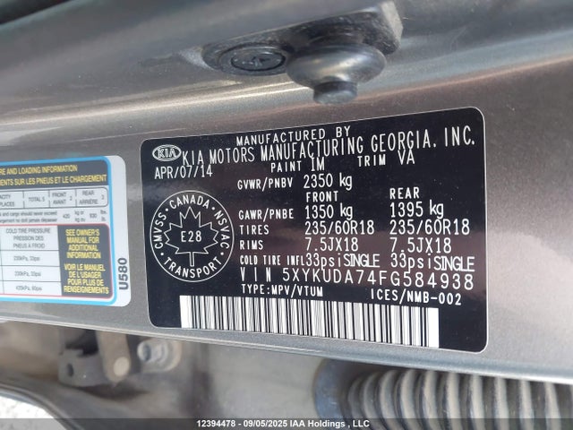 5XYKUDA74FG584938 KIA gasoline 3.3 v6 gdi lambda ii