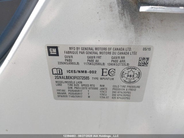 2GNALBEK3F6372585 Chevrolet lea - flex fuel (gas/alc), aluminum, ho,