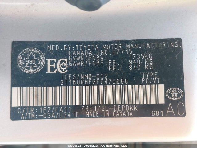Toyota 2zr-fe 2015 2T1BURHE3FC475688 Image 18