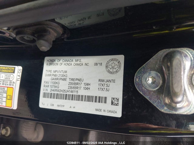Honda k24w9/k24v9 2018 2HKRW2H25JH146115 Image 9