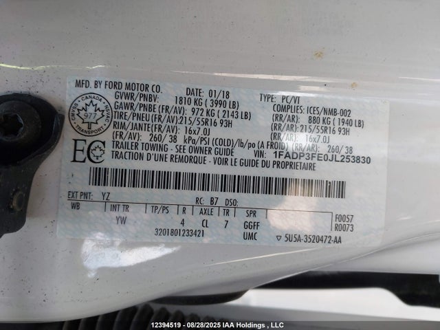 1FADP3FE0JL253830 Ford 1.0l gtdi
