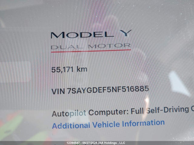 7SAYGDEF5NF516885 Tesla Model Y