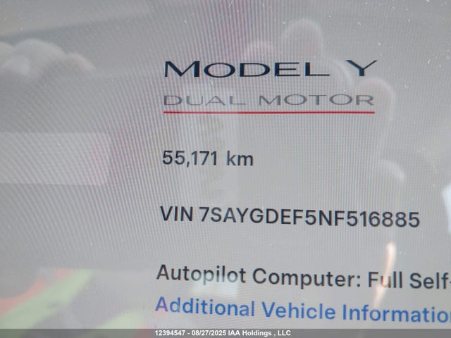 7SAYGDEF5NF516885 Tesla Model Y