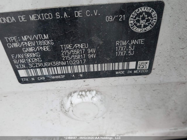3CZRU6H38NM102917 Honda r18z9