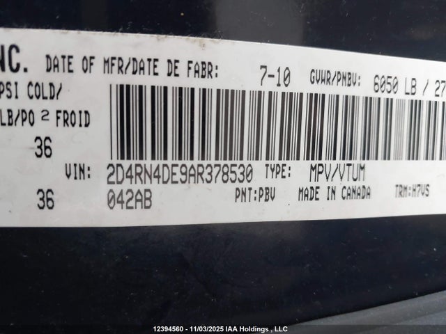 Продажа на аукционе авто 2010 Dodge Grand Caravan Se, vin: 2D4RN4DE9AR378530, номер лота: 12394560
