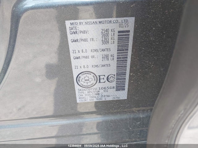 5N1AZ3DT5SC106568 Nissan Murano