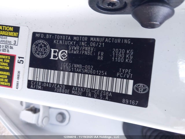 4T1G11AK5MU601254 Toyota a25a-fks