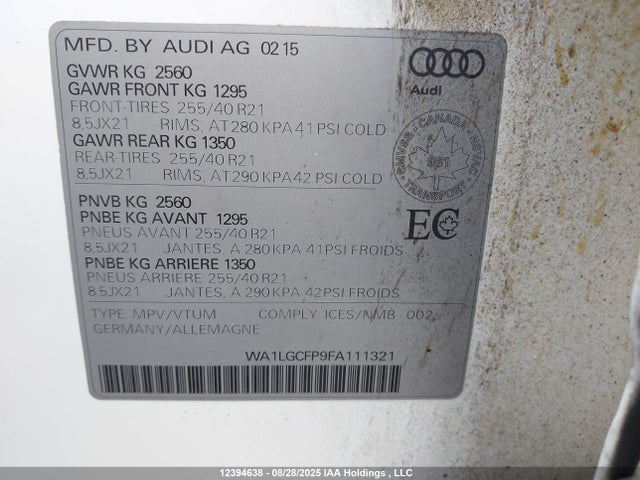 WA1LGCFP9FA111321 Audi 2.0t