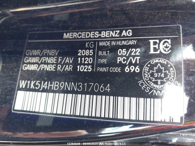 W1K5J4HB9NN317064 Mercedes-Benz m260