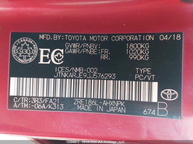 JTNKARJE9JJ576293 Toyota 2zr-fae