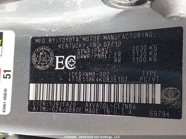 4T1B11HK4KU835107 Toyota a25a-fks