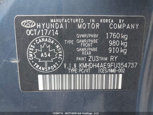 KMHDH4AE9FU354737 Hyundai dohc mpi nu