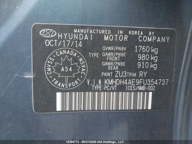 KMHDH4AE9FU354737 Hyundai dohc mpi nu