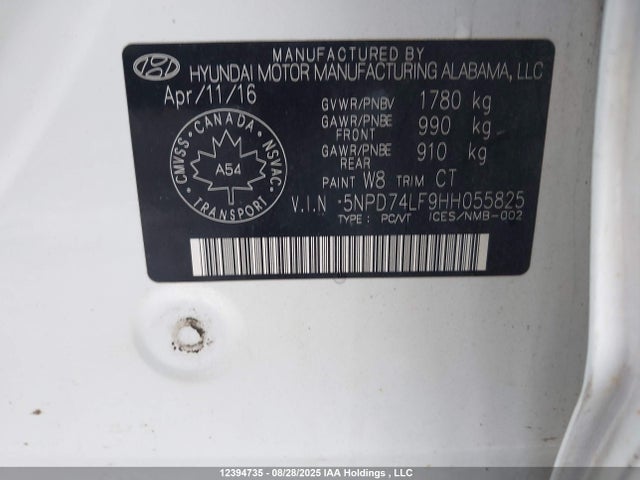 5NPD74LF9HH055825 Hyundai 2017