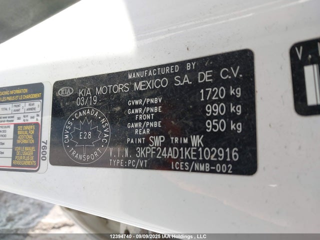 3KPF24AD1KE102916 KIA mpi nu