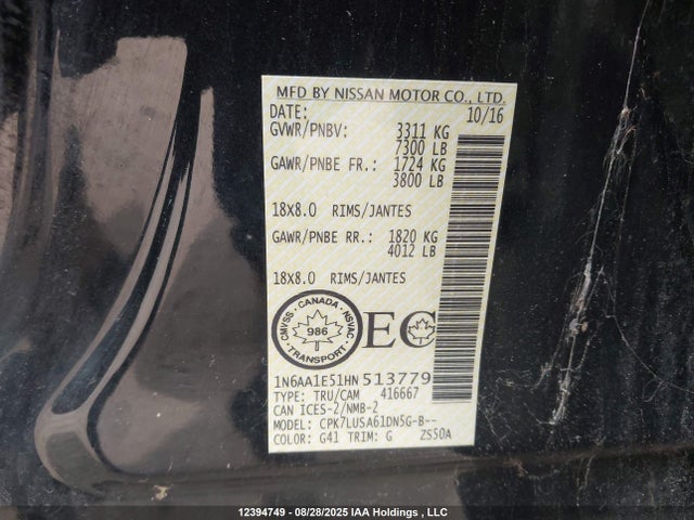 1N6AA1E51HN513779 Nissan 2017