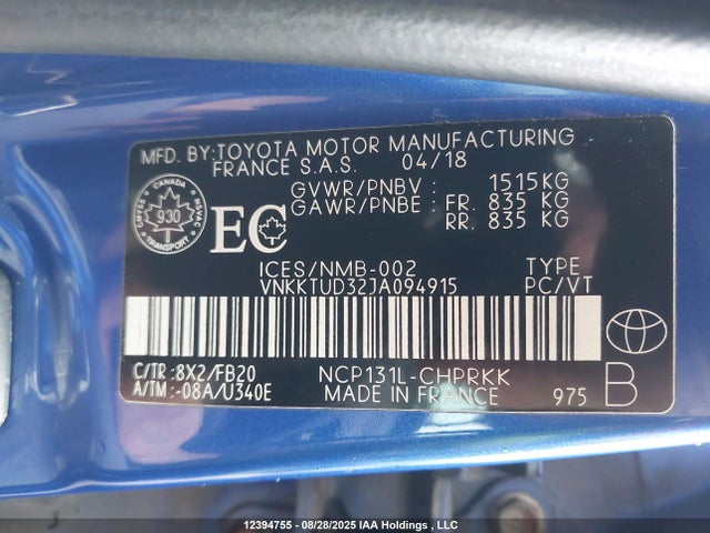 VNKKTUD32JA094915 Toyota 1nz-fe
