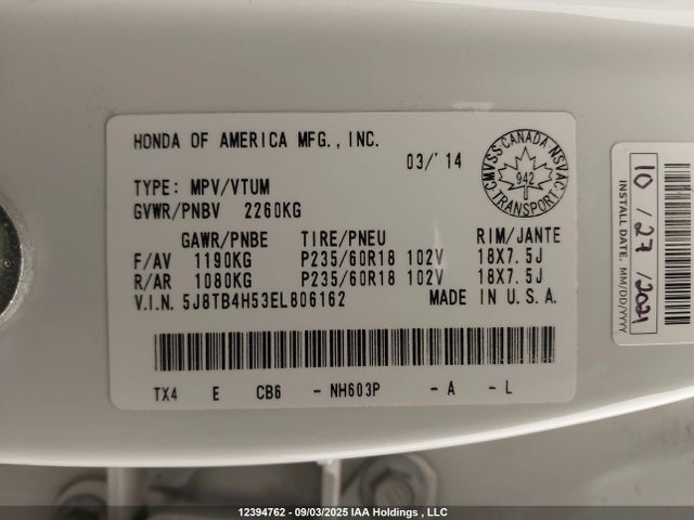 5J8TB4H53EL806162 Acura j35z2