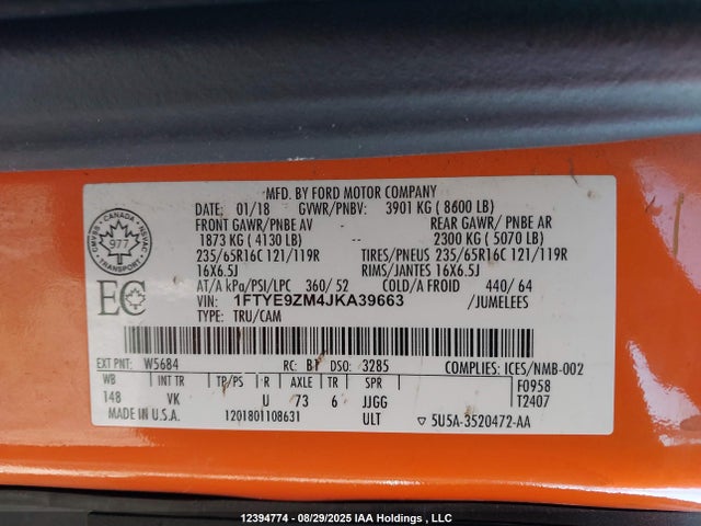 1FTYE9ZM4JKA39663 Ford 2018