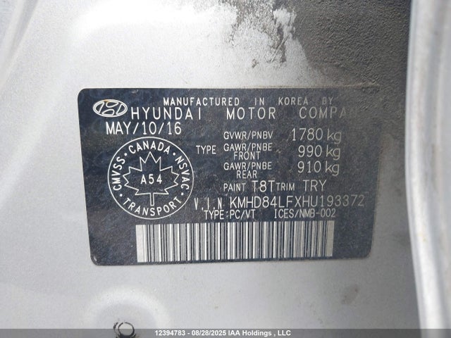 KMHD84LFXHU193372 Hyundai Elantra