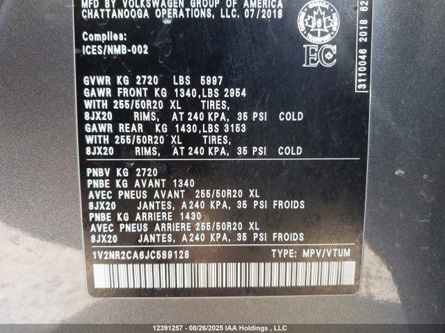 Volkswagen 2018 2018 1V2NR2CA6JC589128 Image 9