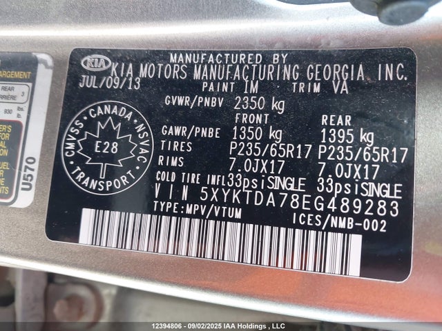 5XYKTDA78EG489283 KIA gasoline 3.3 v6 gdi lambda ii