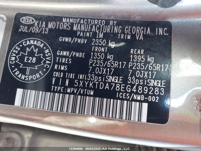 5XYKTDA78EG489283 KIA gasoline 3.3 v6 gdi lambda ii