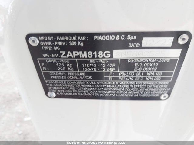 ZAPM818G8N5802595 Vespa Euro4 Engine M81