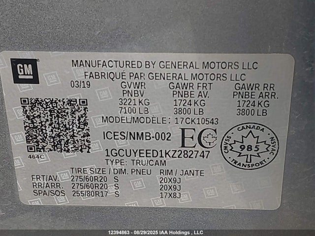 1GCUYEED1KZ282747 Chevrolet l84 - di, dfm, alum, gen 5, var 2