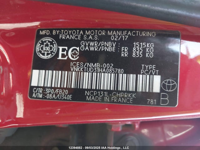 Toyota 1nz-fe 2017 VNKKTUD31HA085780 Image 9