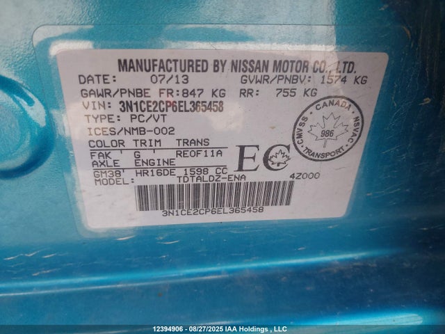 3N1CE2CP6EL365458 Nissan VERSA NOTE