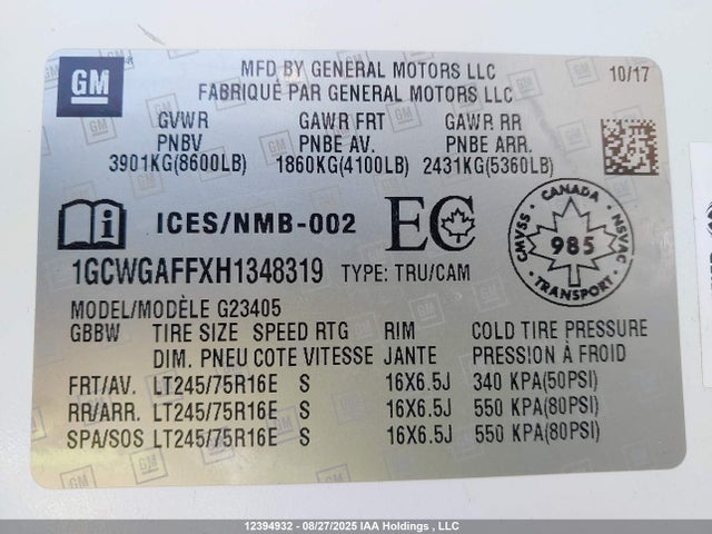 1GCWGAFFXH1348319 Chevrolet l20 - engine flexible fuel, iron