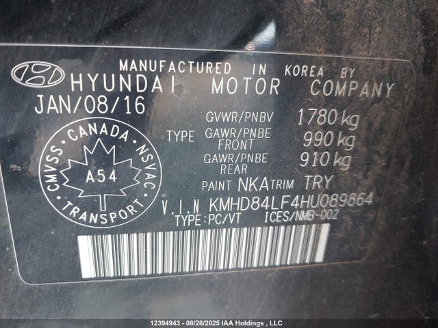 KMHD84LF4HU089864 Hyundai Elantra